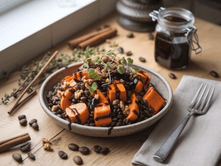 סלט עדשים שחורות ובטטה קפה גרג