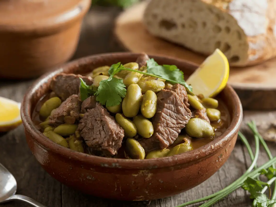 תבשיל פול ירוק עם בשר