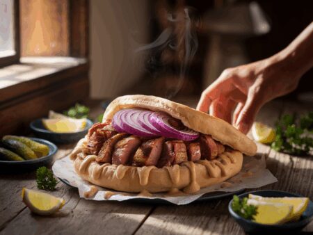 פיתה בשרים על האש