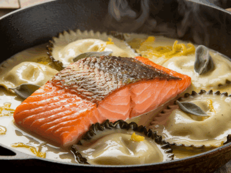 סלמון עם רביולי