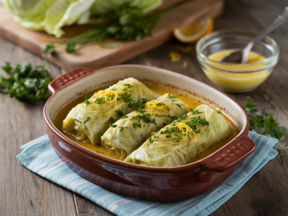 כרוב ממולא צמחוני ברוטב לימון